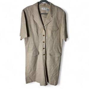 Liz‎ Claiborne Women’s Linen Blend Romper Jumpsuit Shorts Tan Wood Buttons Sz 14